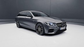 A 2023 Mercedes E-Class Wagon parked in a studio