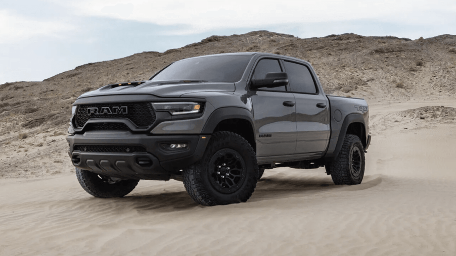 The 2023 Ram 1500 TRX Lunar Edition parked in sand