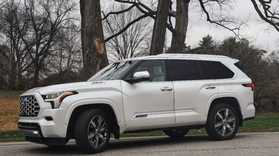 A 2023 Toyota Sequoia Capstone sits in a park as a full-size SUV.