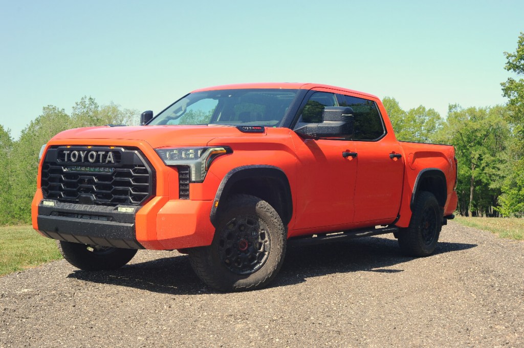 A 2023 Toyota Tundra TRD Pro is parked off-road as a full-size truck.