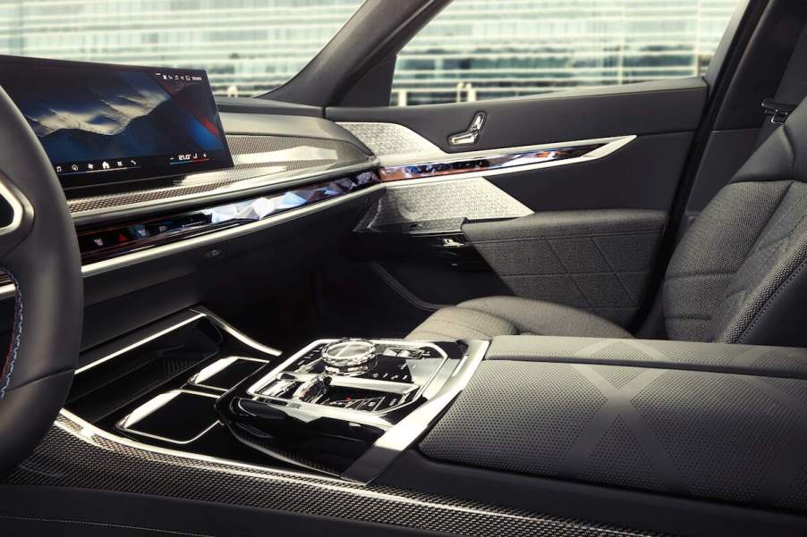 Interior of a BMW i7 M70 xDrive electric sedan, a 2023 Wards 10 Best Interiors & UX award winner