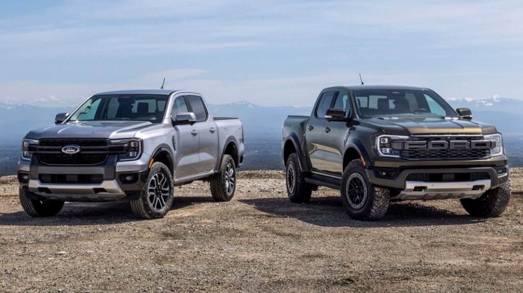 Two 2024 Ford Ranger models parked in the mountains