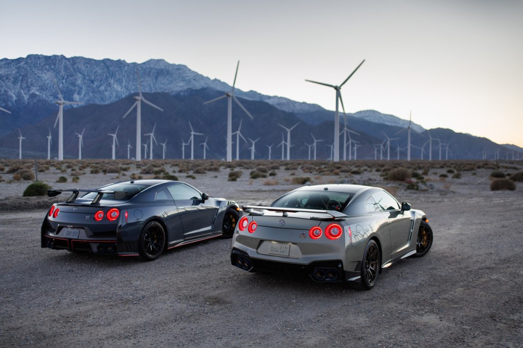 A Nissan GT_R NISMO and a T-Spec car parked next to each other