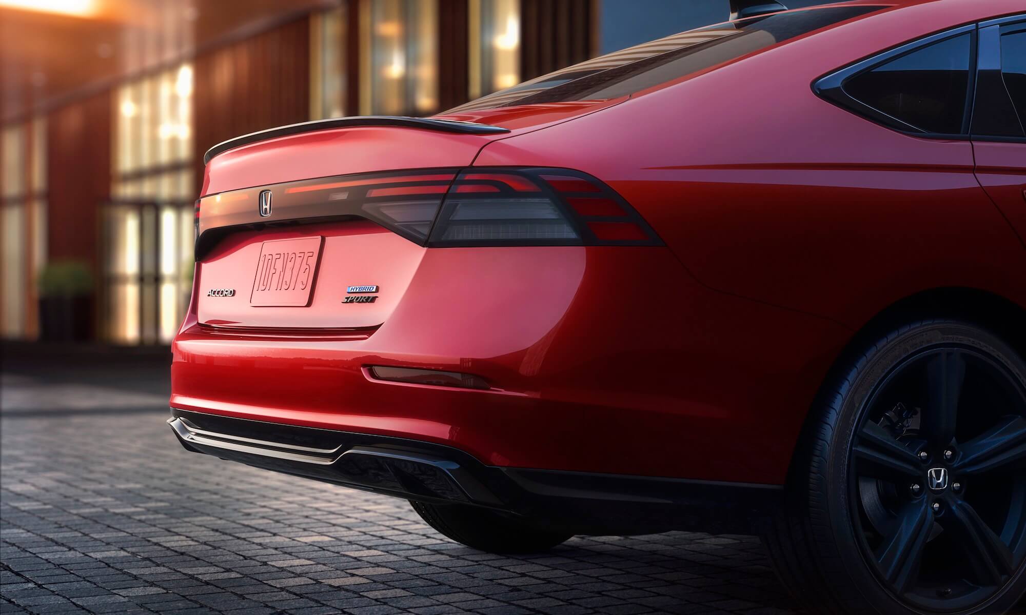 The 2023 Honda Accord rear in red. Among 2023 Honda family cars, the Accord is a premier option.