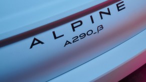 Alpine A290 Beta emblem, the first affordable electric sports car from Alpine