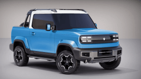 Blue Baojun Yep Pickup concept in studio