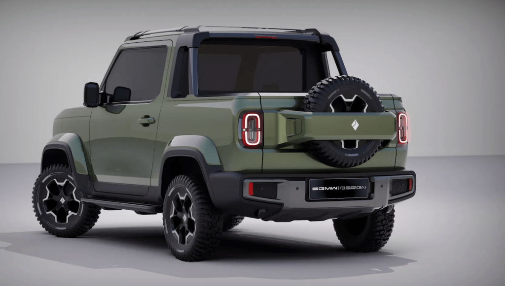 Baojun Yep Pickup Mini-Bronco concept rear 3/4 view in studio