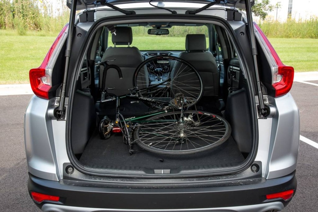 Cargo Hold 2019 Honda CR-V with a full-size bicycle inside- This Honda SUV has the largest cargo area in its class