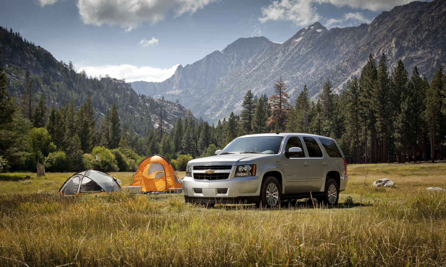 The 2013 Chevy Tahoe Hybrid in a field