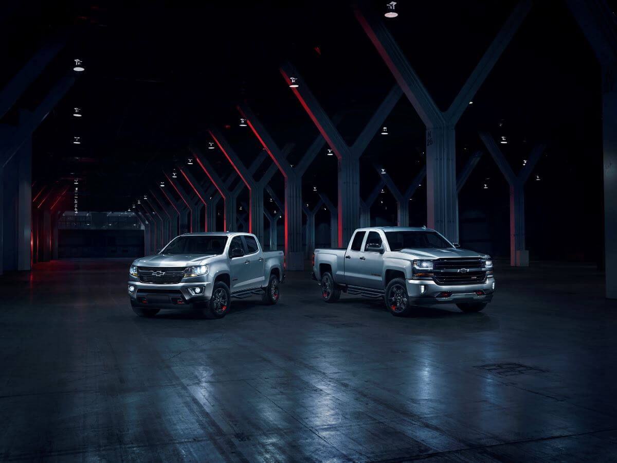 The Chevy Colorado midsize pickup truck and Chevy Silverado full-size pickup truck Redline editions