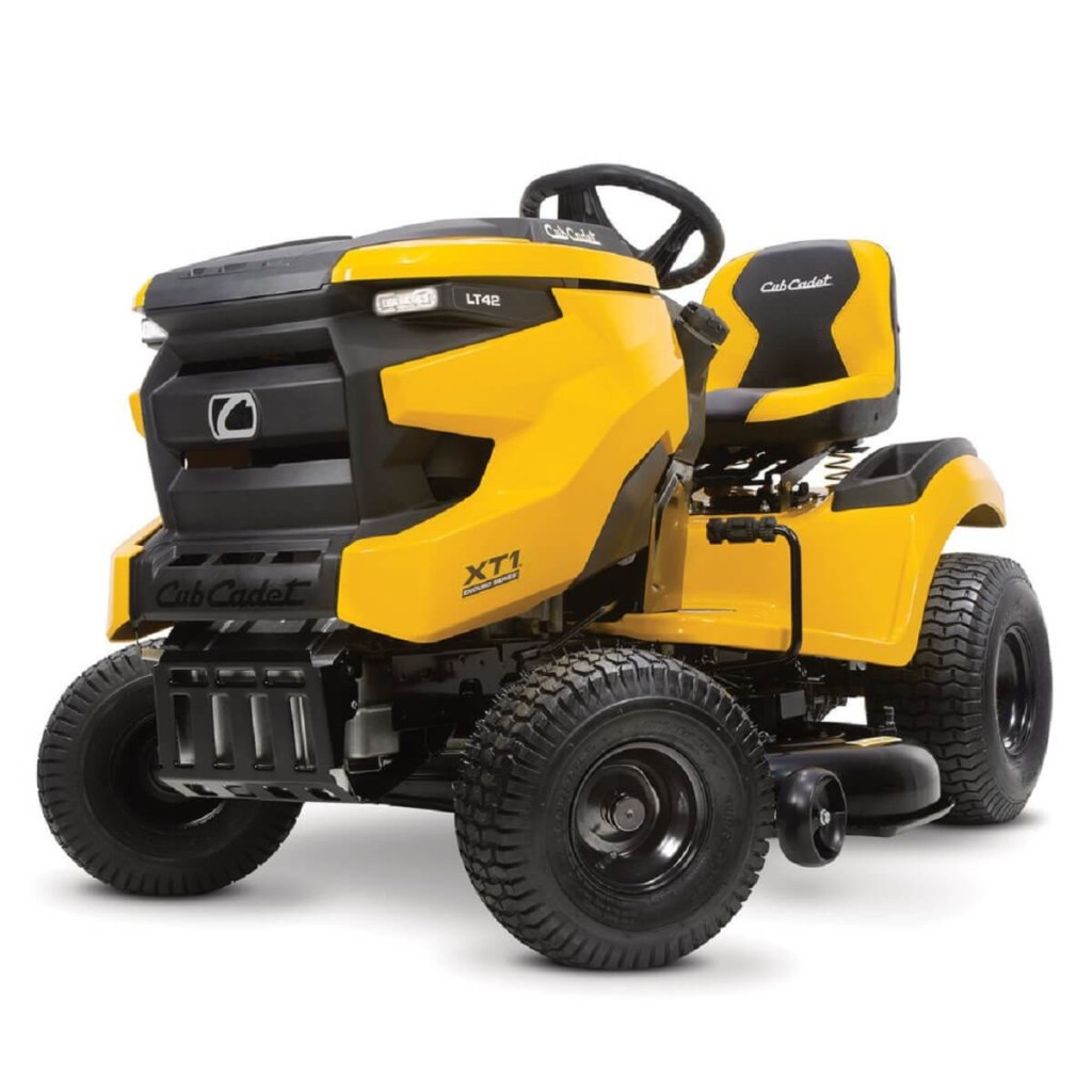 A yellow and black Cub Cadet XT1 Enduro LT shows off its two-tone paint scheme. 