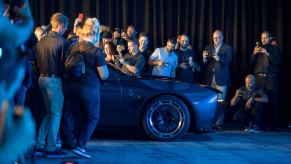 The Dodge Charger Daytona SRT Concept all-electric muscle car makes its world reveal during Dodge's Speed Week at M1 Concourse