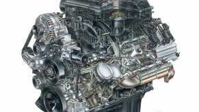 A drawing of the third-generation Hemi V8 which is now made in Saltillo, Mexico--not the U.S.A.