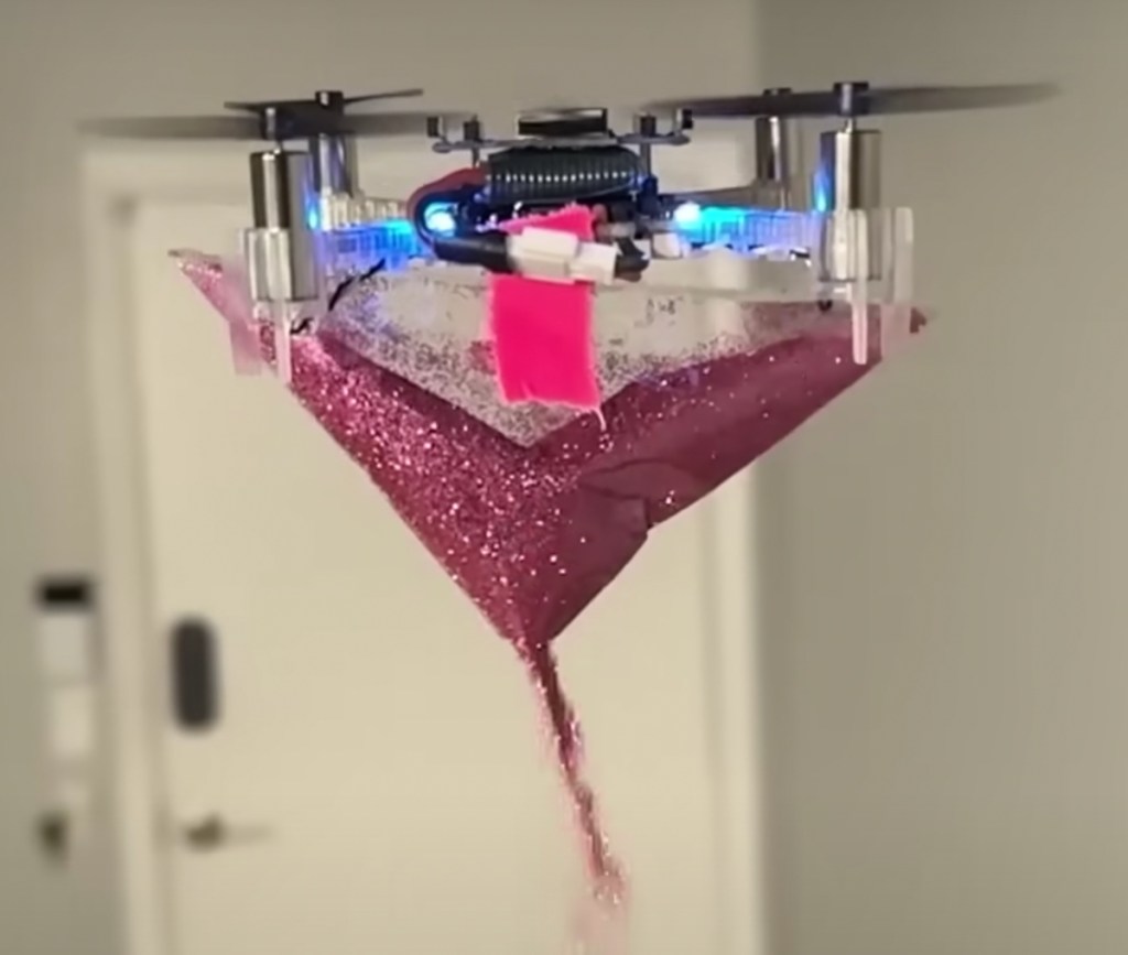 Drone dropping a glitter bomb, which helped stop car theft in San Francisco in YouTube video