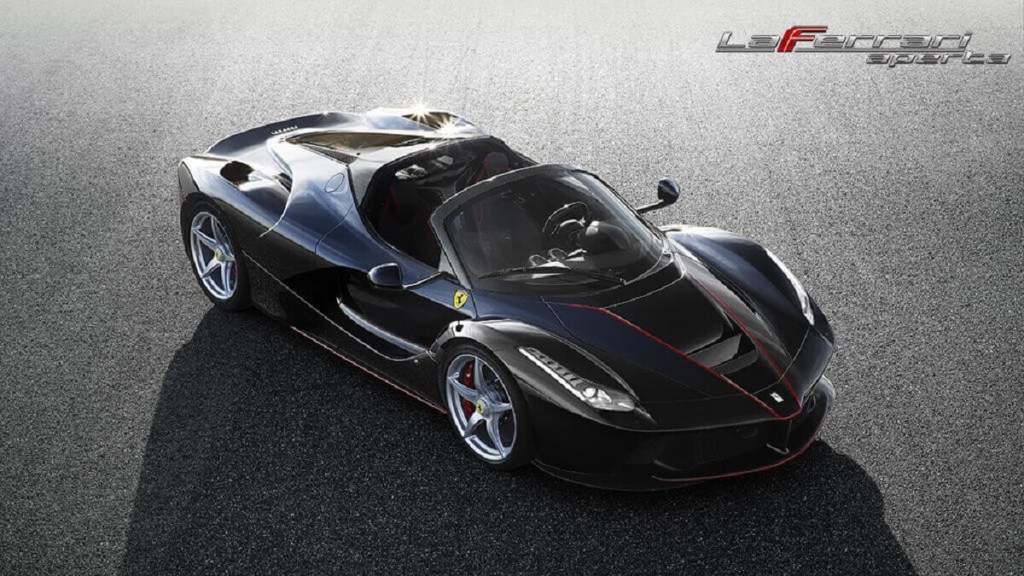 A new LaFerrari Aperta, a notoriously difficult Ferrari for fans looking to buy, shows off its front end. 