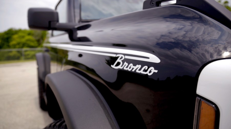 Close up view 2023 Ford Bronco Heritage Edition badging.