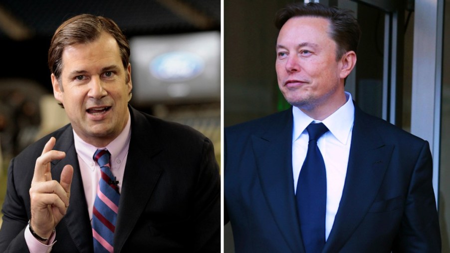 Ford Motor Company CEO Jim Farley is on the left. Tesla CEO Elon Musk is on the right.