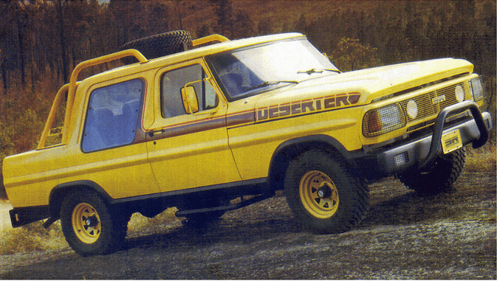 Yellow Ford F-1000 Deserter SR with stripes and roll bars