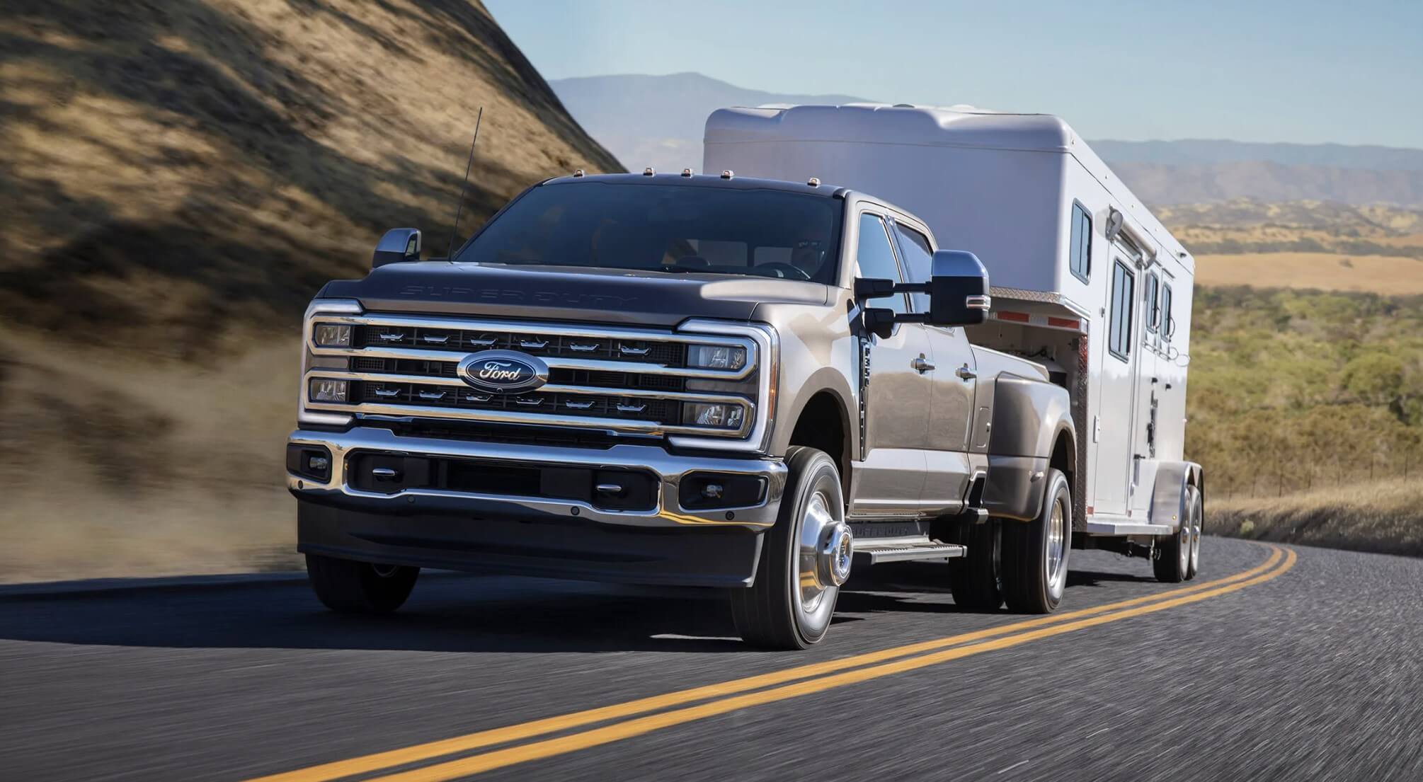 The Ford Super Duty truck towing a trailer
