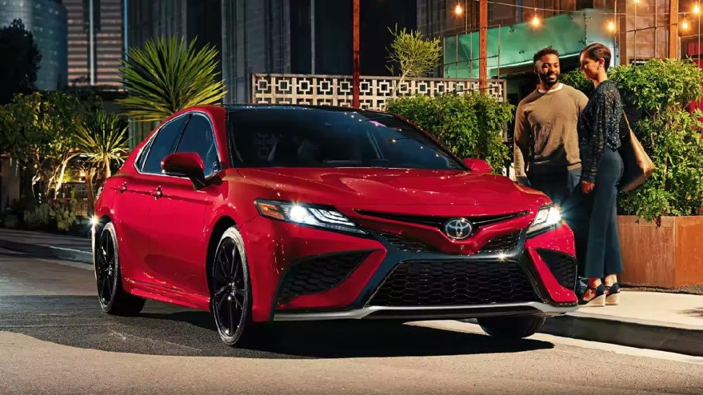 Front angle view of 2023 Toyota Camry, showing if American cars are less safe than vehicles from foreign brands