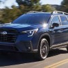 Front angle view of blue 2023 Subaru Ascent midsize SUV
