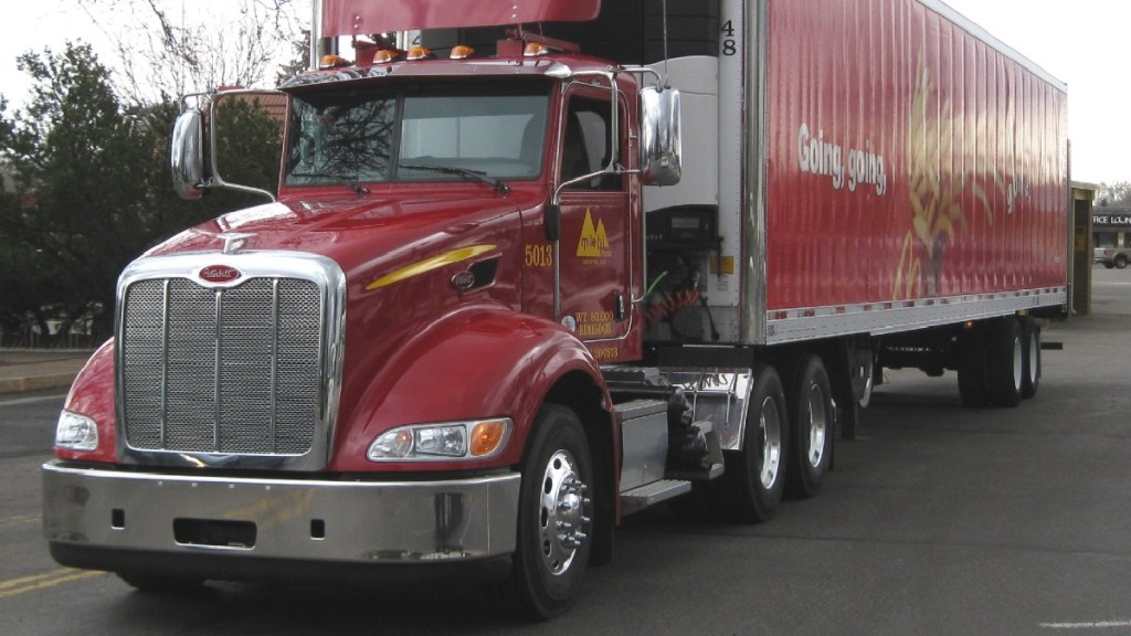 Front angle view of red semi-truck, showing why it has so many wheels and tires