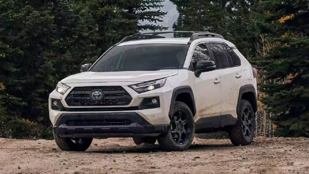 Front angle view of white 2023 Toyota RAV4 compact SUV