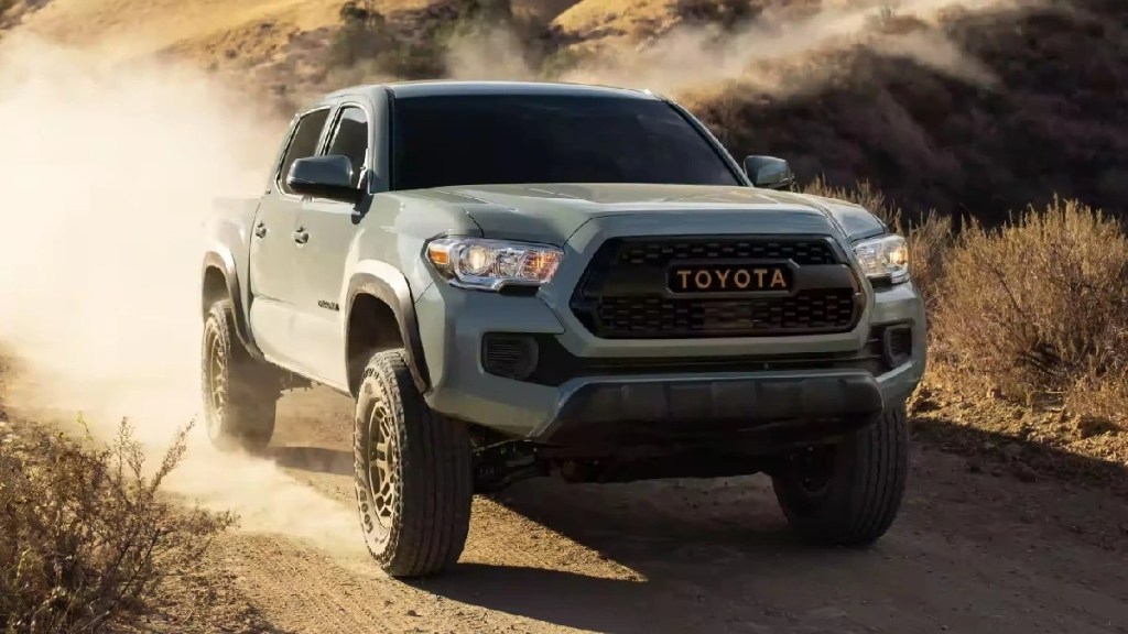 Front view of 2023 Toyota Tacoma, most reliable midsize truck, says J.D. Power, not Ford Ranger or Honda Ridgeline 