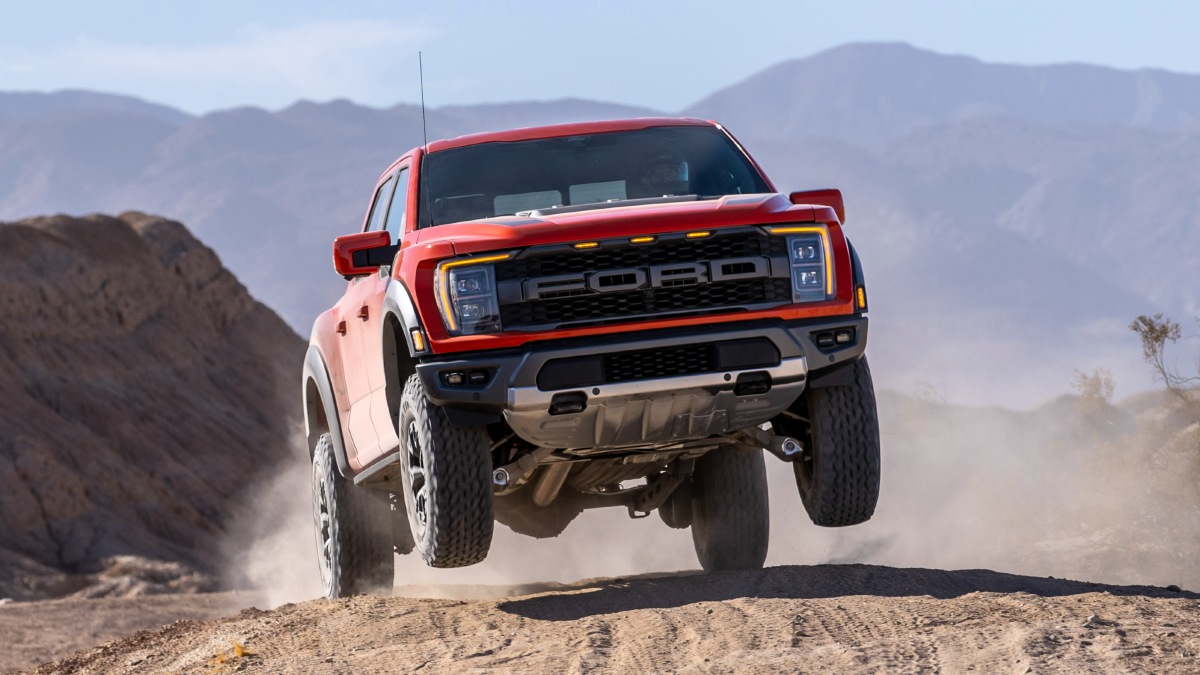 ​​​​Front view of 2023 Ford F-150 Raptor, showing that off-road trucks and SUVs are bad for the environment