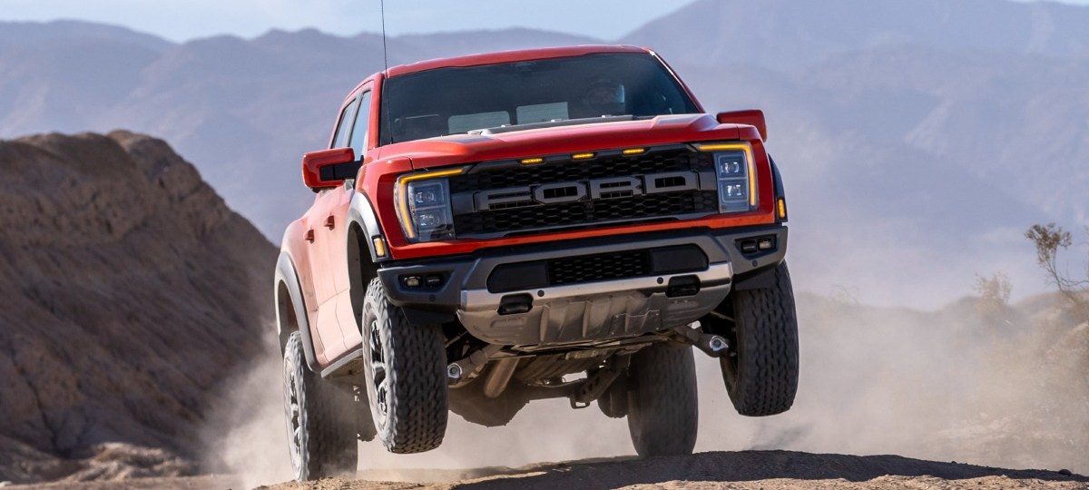 ​​​​Front view of 2023 Ford F-150 Raptor, showing that off-road trucks and SUVs are bad for the environment