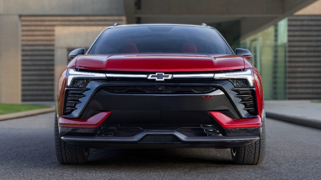 Front view of red 2024 Chevy Blazer EV electric crossover SUV