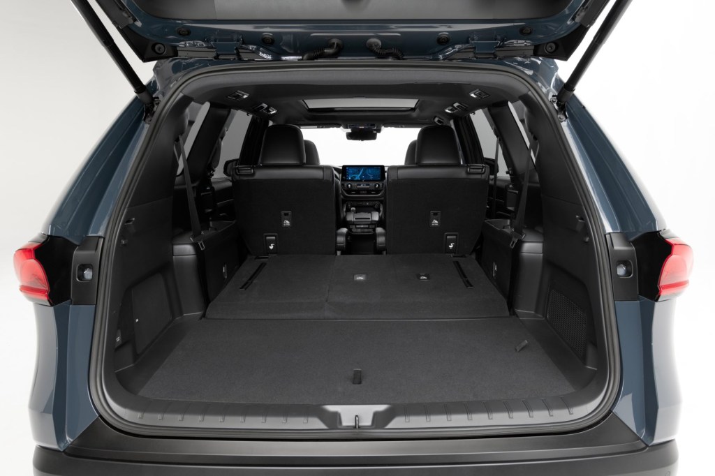 The 2024 Toyota Grand Highlander's cargo space when the back seats are folded down. 