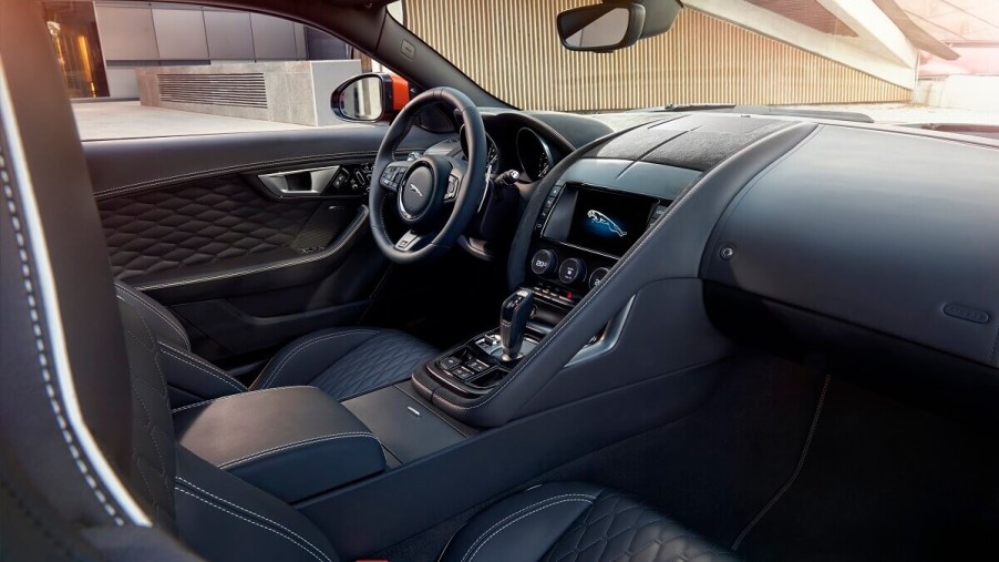 The F-TYPE R, the Jaguar luxury car brand's premier sports car, shows off its interior.