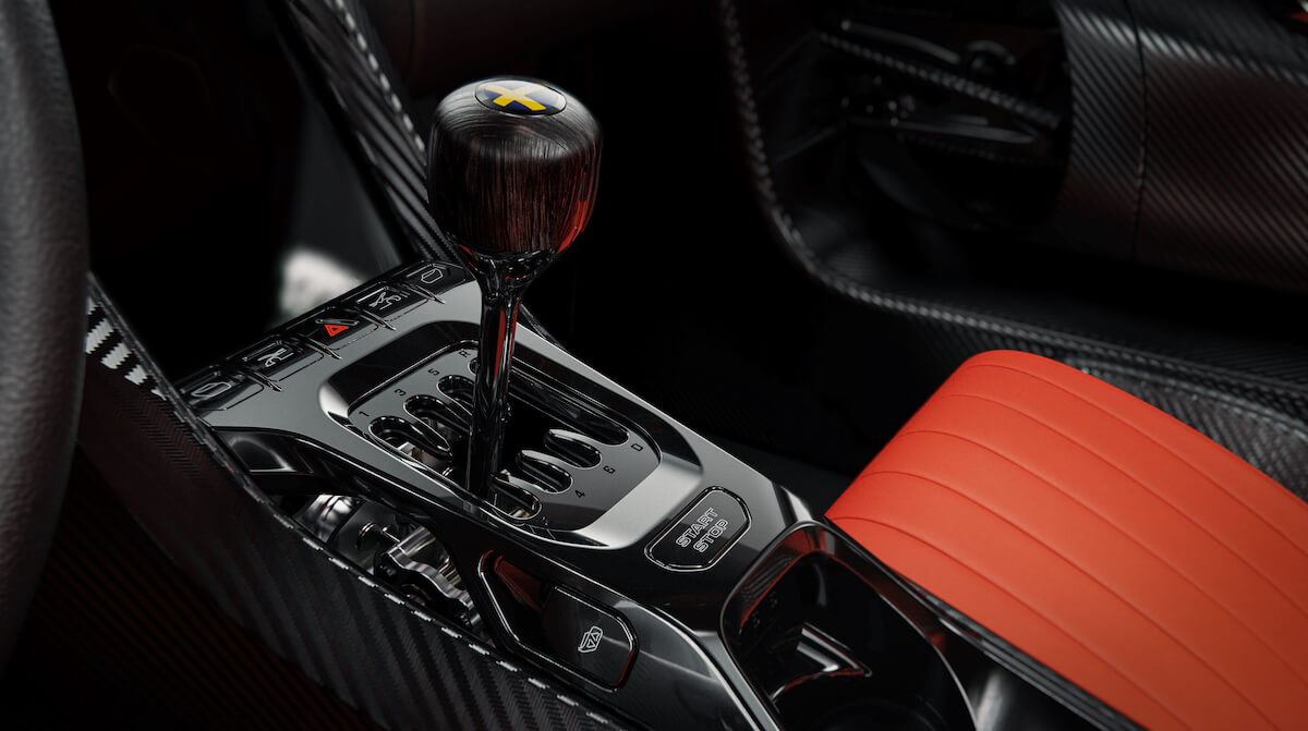 An overhead shot of the Koenigsegg CC850 shifter assembly