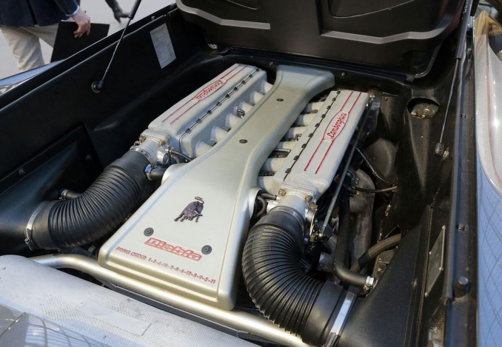 A black Lamborghini Diablo Engine bay 