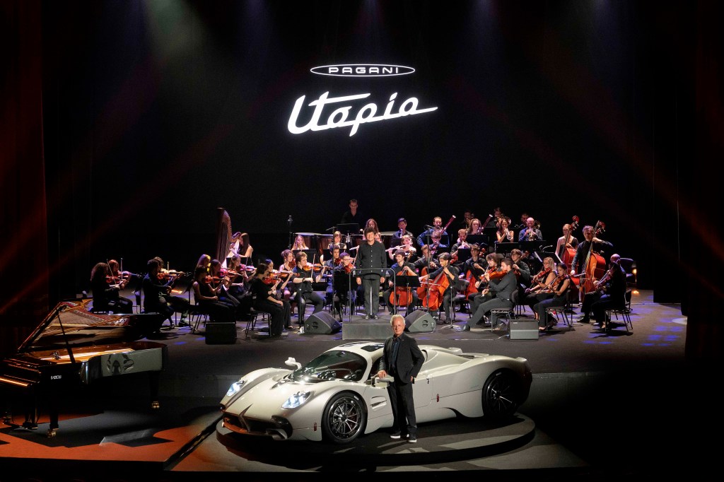 Horatio Pagani and the new Utopia supercar with an orchestra