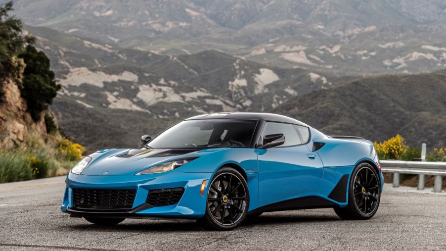 Lotus Evora sports car in blue
