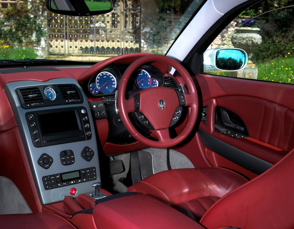 A red leather Maserati Quattroporte Interior in a right hand drive configuration
