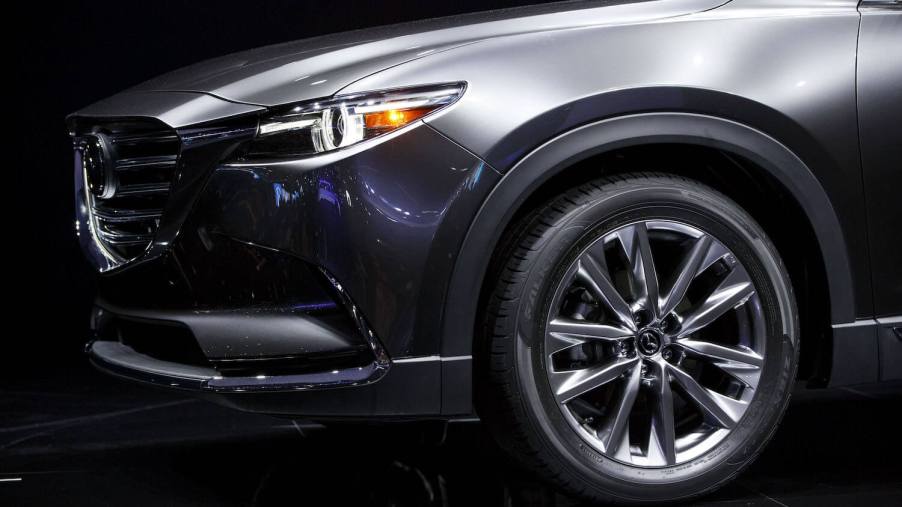 The gray Mazda CX-9 midsize sports utility vehicle (SUV) is unveiled during the Los Angeles Auto Show