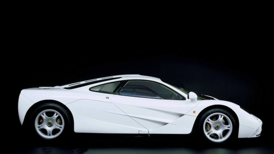 A white McLaren F1 shot from the side