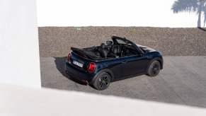 The convertible Mini Cooper Electric from a top-down view.