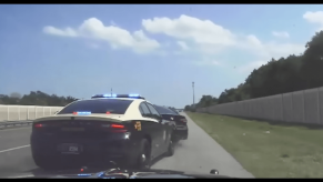Police cruiser performing a PIT maneuver.