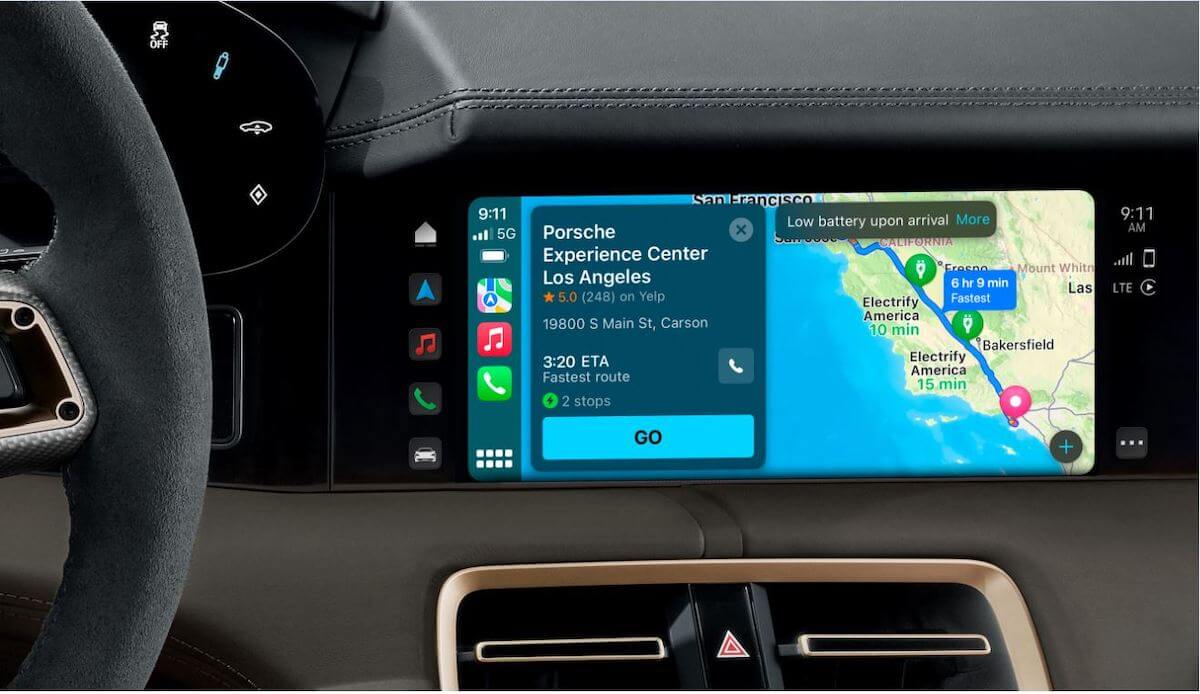 Porsche Taycan displaying Apple Maps
