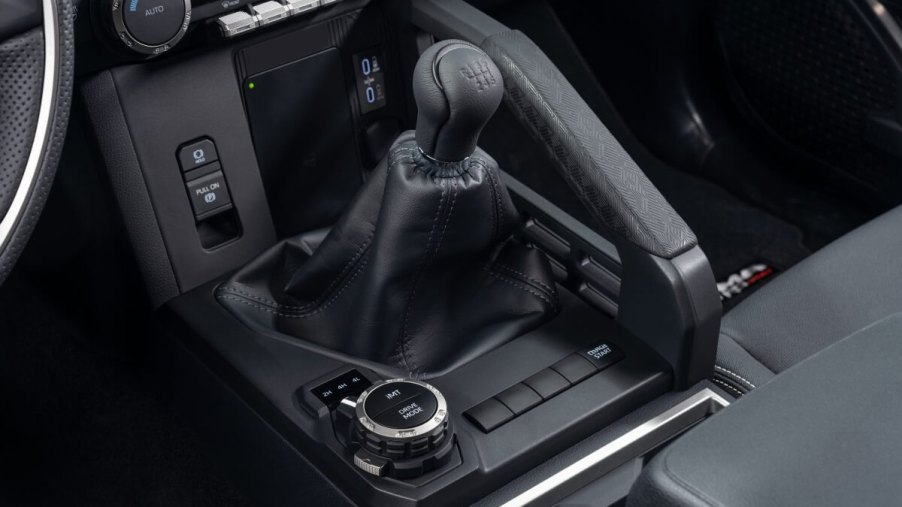 The manual transmission of the 2024 Toyota Tacoma midsize truck.