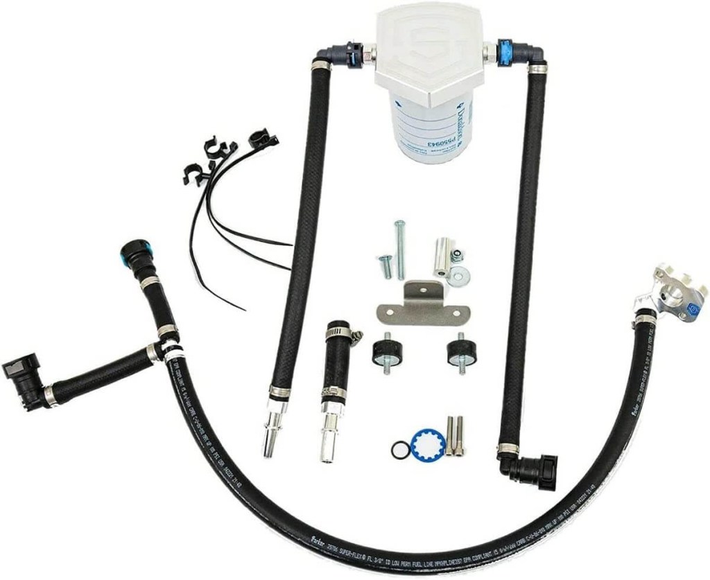 Typical CP4 ciesel engine fuel bypass kit separate components