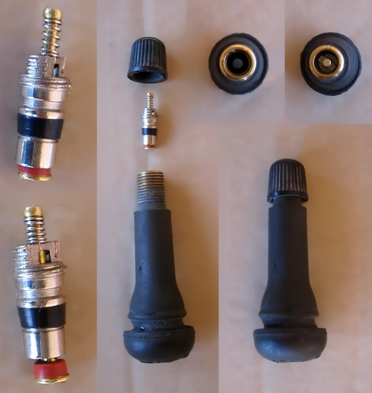 The different parts of a car tire valve