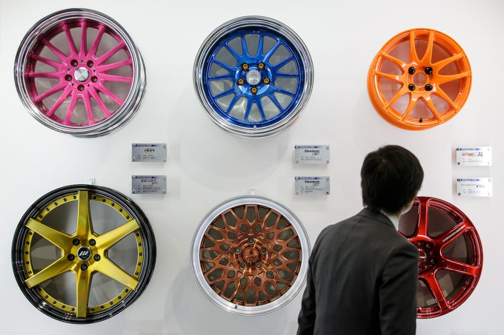 Aftermarket wheels on a wall