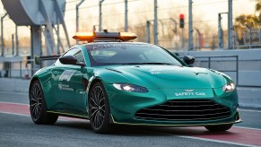 2023 Aston Martin Safety Car in green parked oon a race track