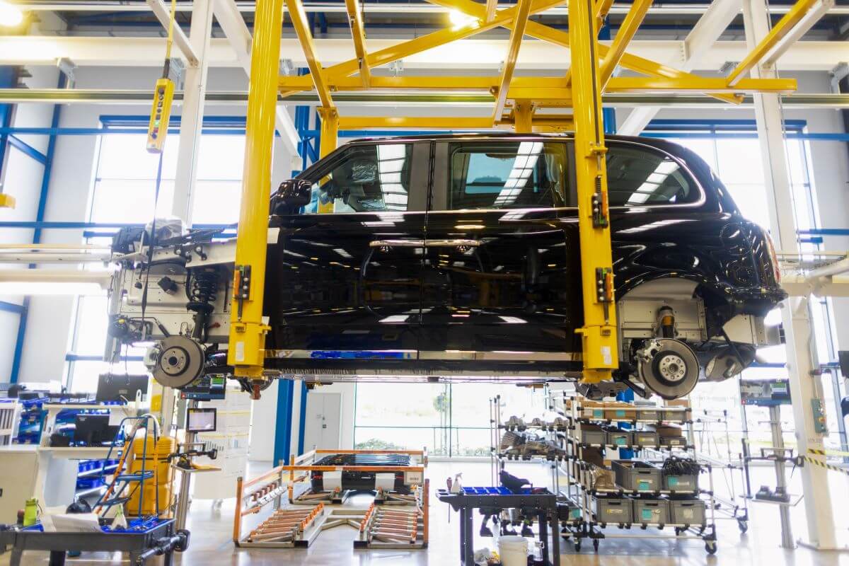 An assembly line for TX electric London cabs at the London EV Co. (LEVC) plant in Coventry, U.K.