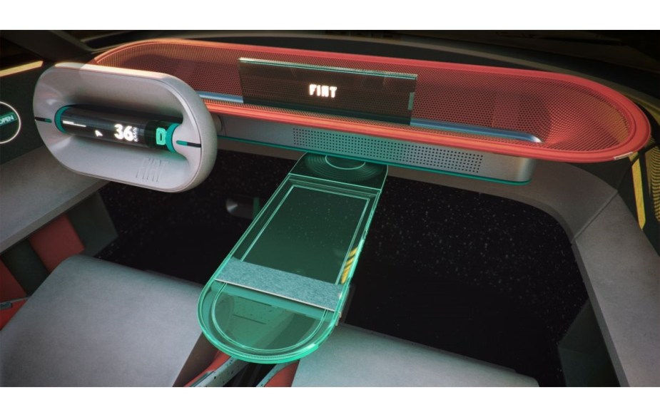 Interior of a FIAT concept car in green and red